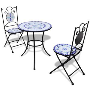 vidaXL Ensemble de bistro 3 pcs Carreaux c&eacute;ramiques Bleu et blanc