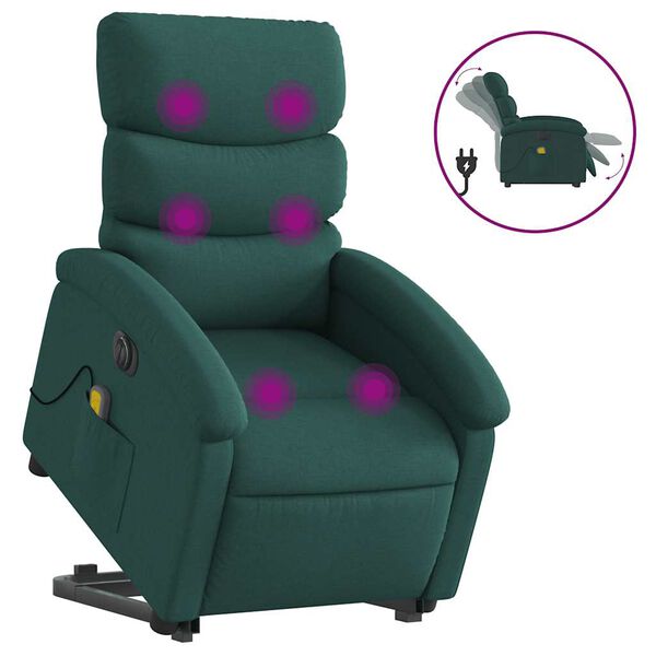 vidaXL Fauteuil inclinable de massage &eacute;lectrique Vert fonc&eacute; Tissu