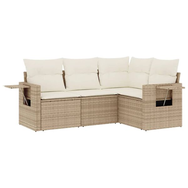 vidaXL Salon de jardin avec coussins 4 pcs beige r&eacute;sine tress&eacute;e