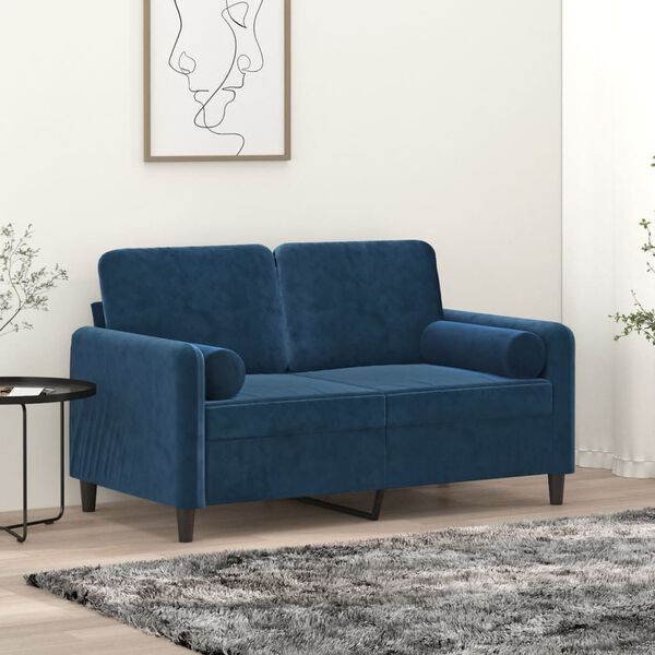 vidaXL Canap&eacute; 2 places et oreillers et coussins Bleu 120 cm Velours