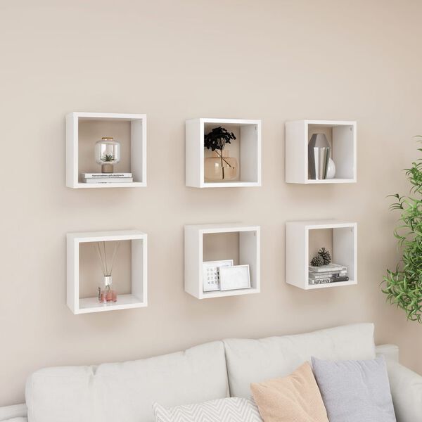 vidaXL &Eacute;tag&egrave;res cube murales 6 pcs Blanc brillant 26x15x26 cm