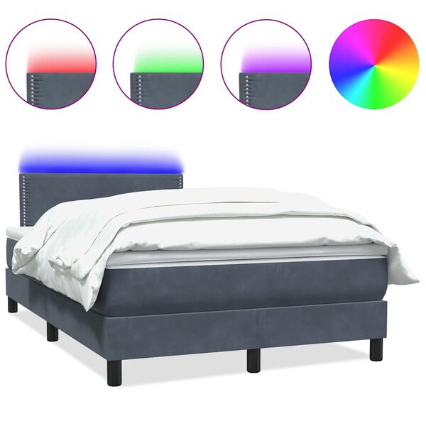 vidaXL Sommier &agrave; lattes de lit et matelas et LED gris fonc&eacute; 120x210cm velours