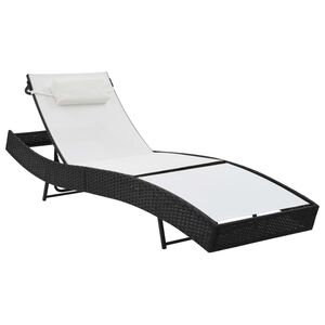 vidaXL Chaise longue avec oreiller R&eacute;sine tress&eacute;e Noir