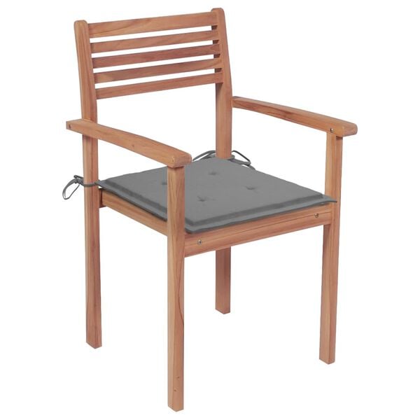 vidaXL Chaises de jardin lot de 4 et coussins gris Bois de teck solide