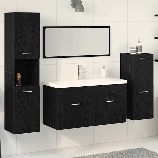 vidaXL Ensemble de mobilier de salle de bain 4 pcs Ch&ecirc;ne noir