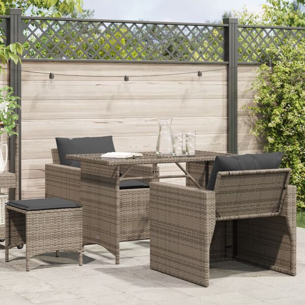 vidaXL Salon de jardin 4 pcs avec coussins gris r&eacute;sine tress&eacute;e