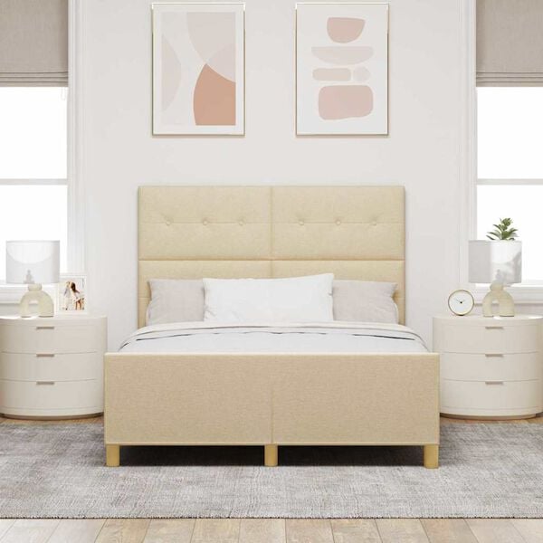 vidaXL Cadre de lit avec t&ecirc;te de lit Cr&egrave;me 140 x 190 cm tissu