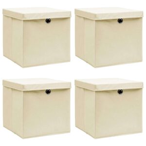vidaXL Bo&icirc;tes de rangement &agrave; couvercles 4 pcs Cr&egrave;me 32x32x32 cm Tissu