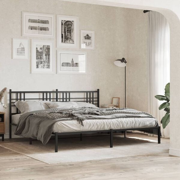 vidaXL Cadre de lit m&eacute;tal sans matelas avec t&ecirc;te de lit noir 200x200cm