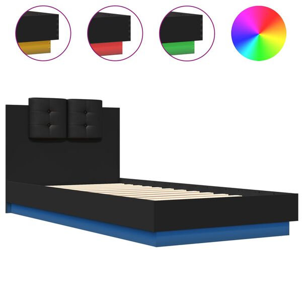 vidaXL Cadre de lit avec LED sans matelas noir 90x200 cm