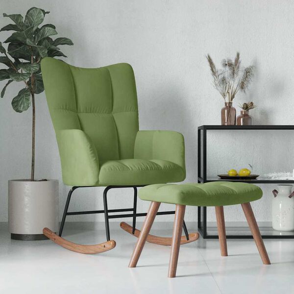 vidaXL Chaise &agrave; bascule avec repose-pied Vert clair Velours
