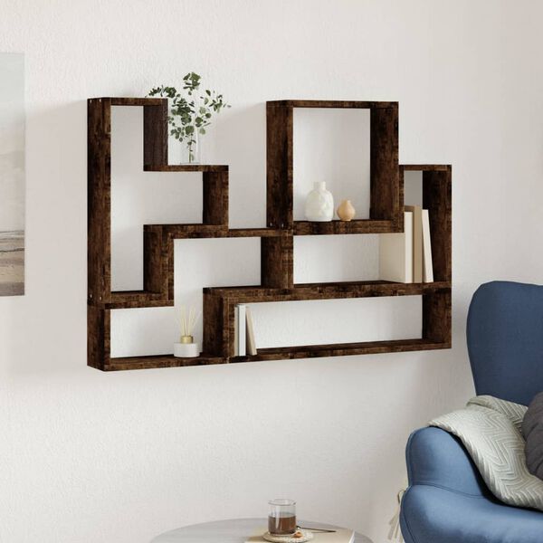 vidaXL &Eacute;tag&egrave;re murale ch&ecirc;ne fum&eacute; 96x12x64 cm bois d'ing&eacute;nierie