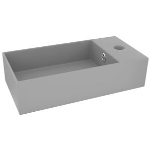 vidaXL Lavabo de salle de bain avec trop-plein C&eacute;ramique Gris clair