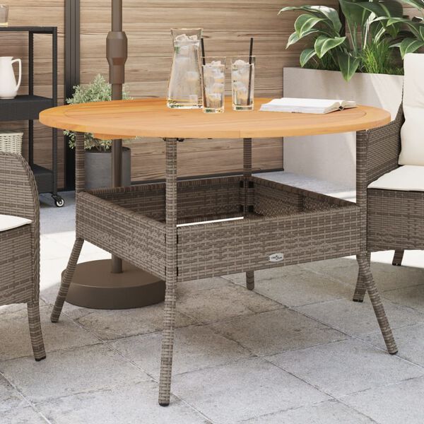 vidaXL Table de jardin et dessus en bois d'acacia gris r&eacute;sine tress&eacute;e