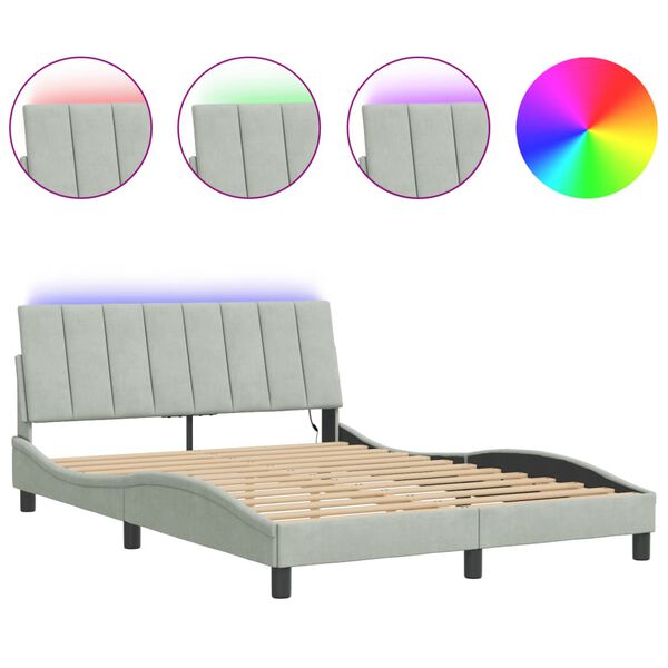 vidaXL Cadre de lit avec LED sans matelas Hanko gris clair 120x200cm velours