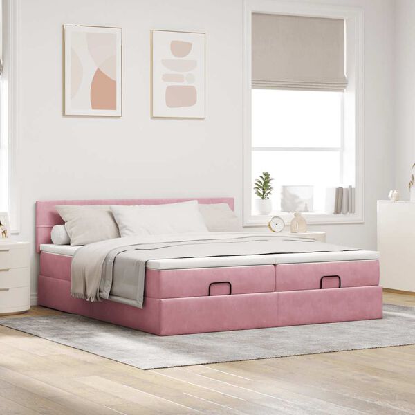 vidaXL Cadre de lit ottoman avec matelas rose 180x200 cm velours