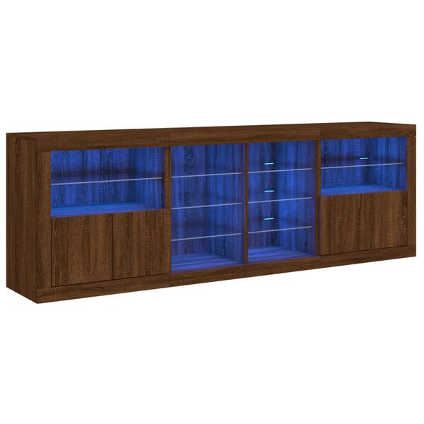 vidaXL Buffet avec lumi&egrave;res LED ch&ecirc;ne marron 202x37x67 cm