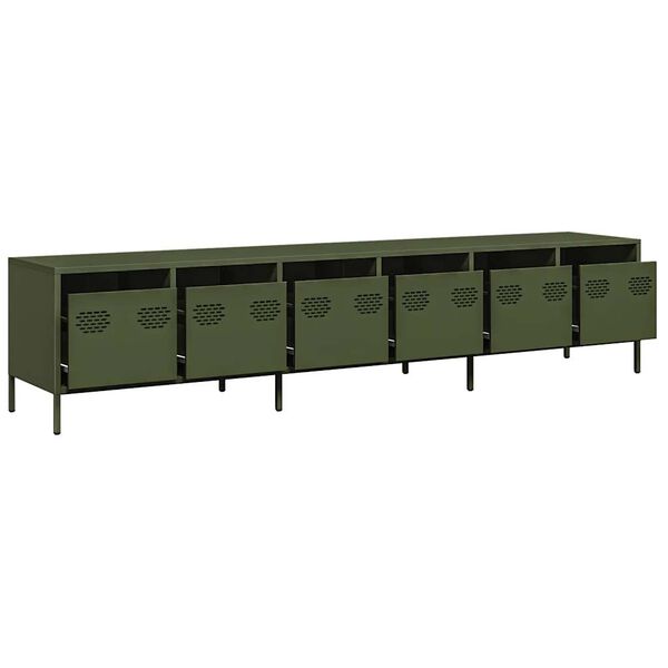 vidaXL Meuble TV vert olive 202x39x43,5 cm acier lamin&eacute; &agrave; froid