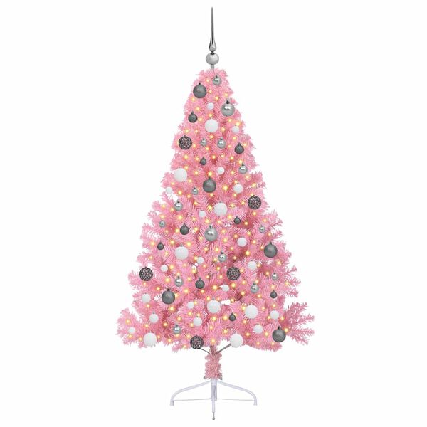 vidaXL Sapin de No&euml;l artificiel pr&eacute;-&eacute;clair&eacute; Rose 180 cm PVC