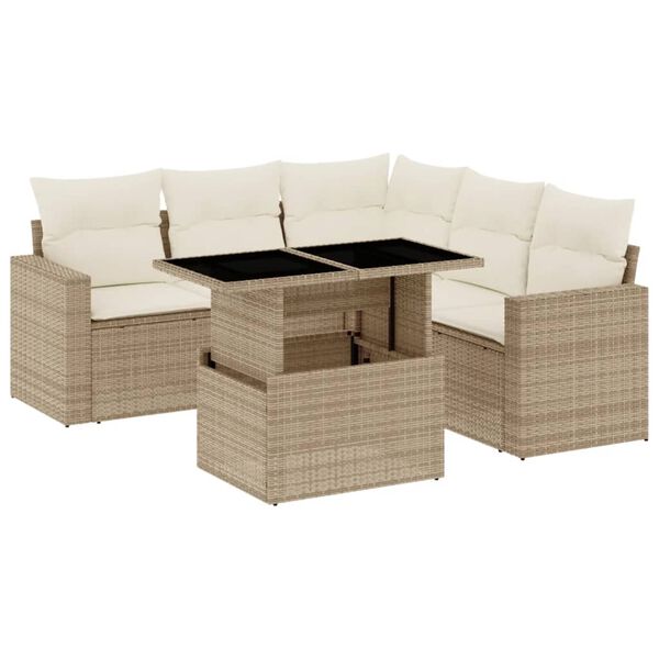 vidaXL Salon de jardin avec coussins 6 pcs beige r&eacute;sine tress&eacute;e