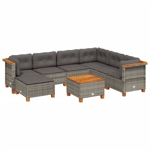 vidaXL Salon de jardin 8 pcs avec coussins gris r&eacute;sine tress&eacute;e