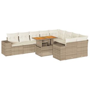 vidaXL Salon de jardin avec coussins 10pcs beige r&eacute;sine tress&eacute;e acacia