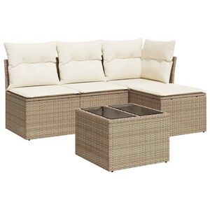 vidaXL Salon de jardin avec coussins 5 pcs beige r&eacute;sine tress&eacute;e