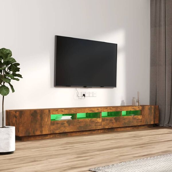 vidaXL Ensemble de meubles TV avec lumi&egrave;res LED 3 pcs Ch&ecirc;ne fum&eacute;