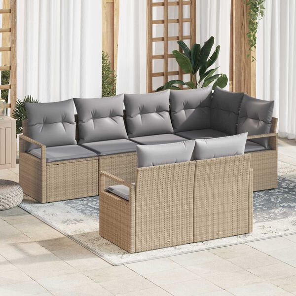 vidaXL Ensemble de canap&eacute; de jardin 7 pcs Beige et Gris clair