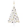 vidaXL Demi-arbre de No&euml;l artificiel pr&eacute;-&eacute;clair&eacute; et boules blanc 120cm