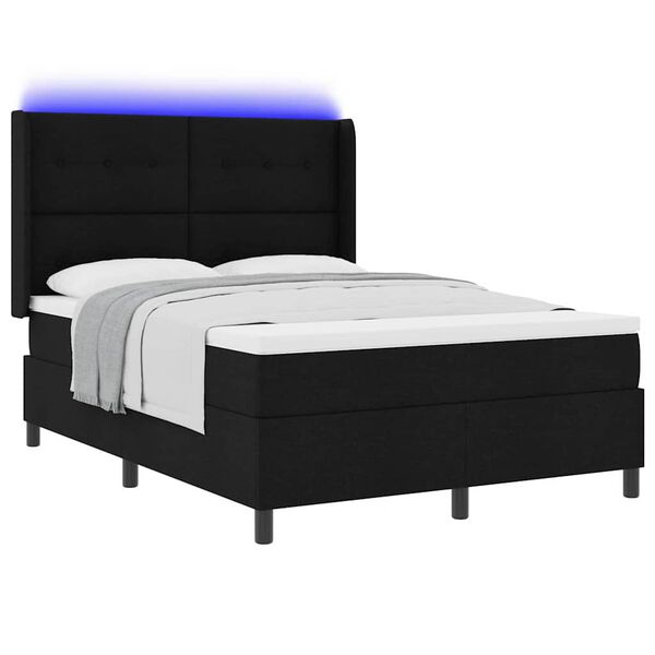 vidaXL Lit &agrave; ressort LED avec matelas Noir 140 x 190 cm tissu