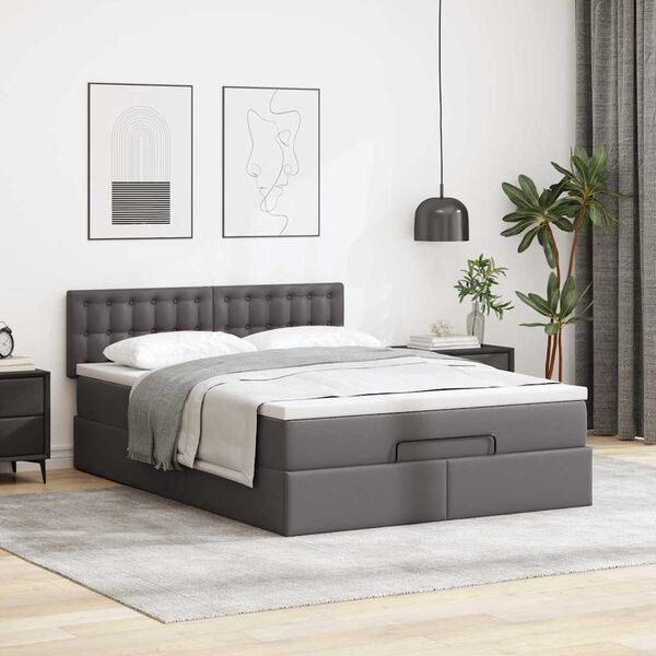 vidaXL Lit ottoman avec matelas & LED Gris 140x200cm similicuir