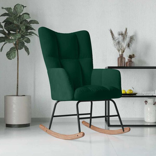 vidaXL Chaise &agrave; bascule Vert fonc&eacute; Velours