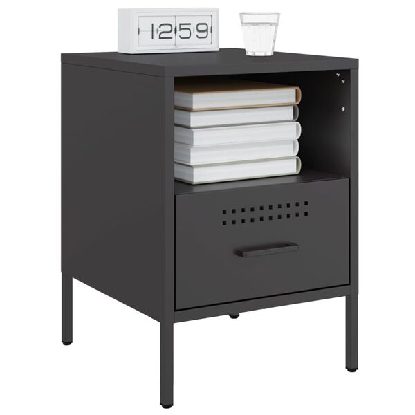 vidaXL Table de chevet noir 36x39x50,5 cm acier