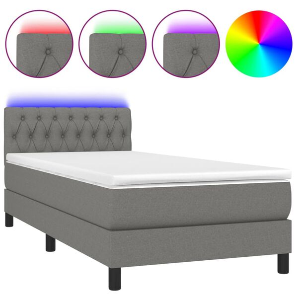 vidaXL Sommier &agrave; lattes de lit et matelas et LED Gris fonc&eacute; 100x200 cm