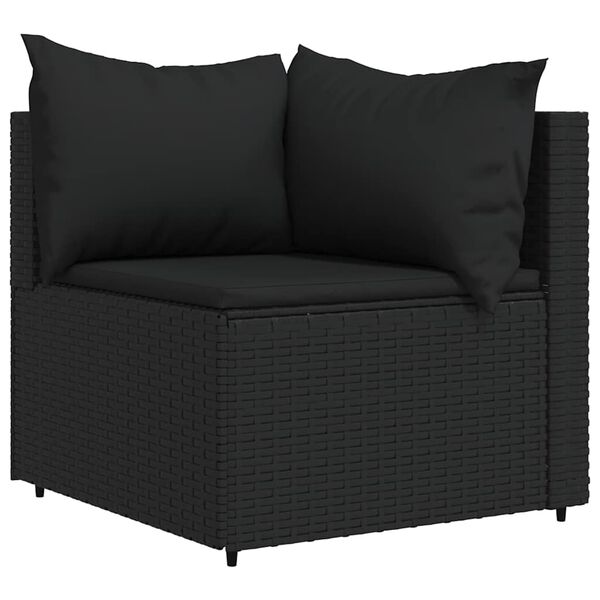 vidaXL Salon de jardin 3 pcs avec coussins Noir Résine tressée