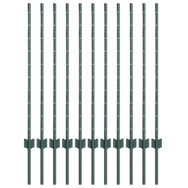 vidaXL Poteau de cl&ocirc;ture. 11 pcs Vert 100 cm Acier