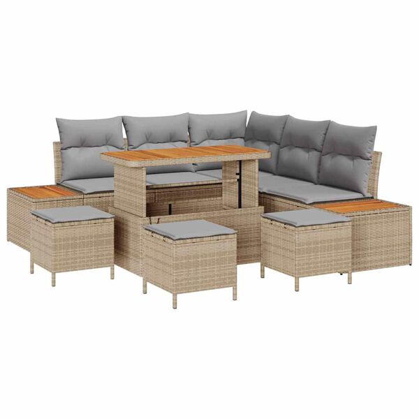 vidaXL Ensemble de canap&eacute; de jardin 9 pcs Beige Poly rotin