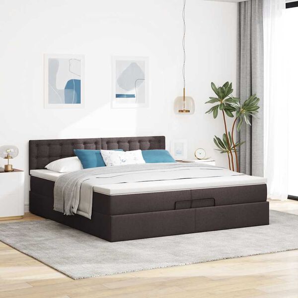 VidaXL Cadre de lit ottoman avec matelas marron fonc&eacute; 200x200 cm tissu