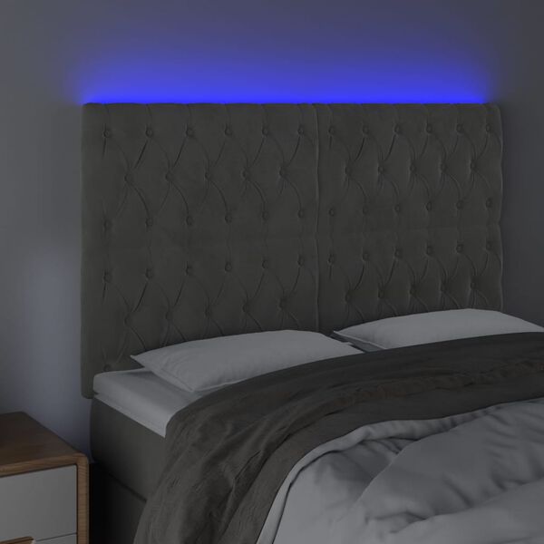 vidaXL T&ecirc;te de lit &agrave; LED Gris clair 144x7x118/128 cm Velours