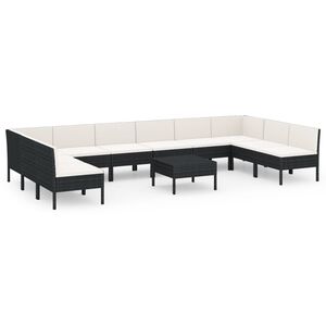 vidaXL Salon de jardin 11 pcs avec coussins R&eacute;sine tress&eacute;e Noir