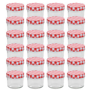 vidaXL 24 pcs Pots &agrave; confiture Couvercles blanc et rouge Verre 110 ml