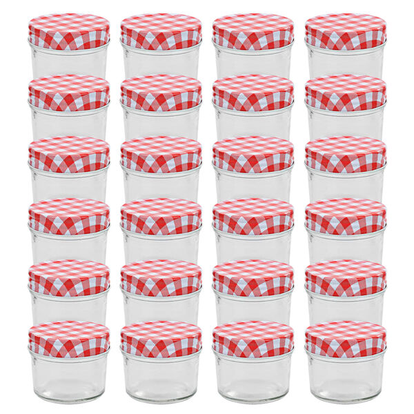 vidaXL 24 pcs Pots &agrave; confiture Couvercles blanc et rouge Verre 110 ml