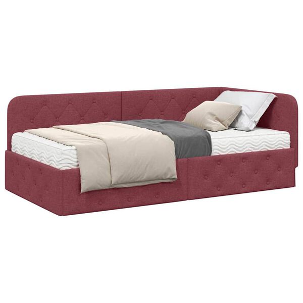 vidaXL Cadre de lit d'angle avec matelas Bordeaux 100 x 200 cm tissu