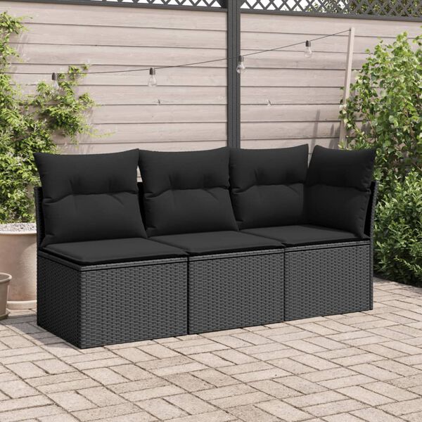 vidaXL Canapé d'angle de jardin avec coussins en polyrotin noir