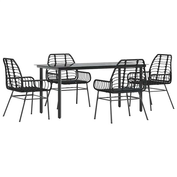 vidaXL Ensemble &agrave; manger de jardin 5 pcs noir r&eacute;sine tress&eacute;e verre