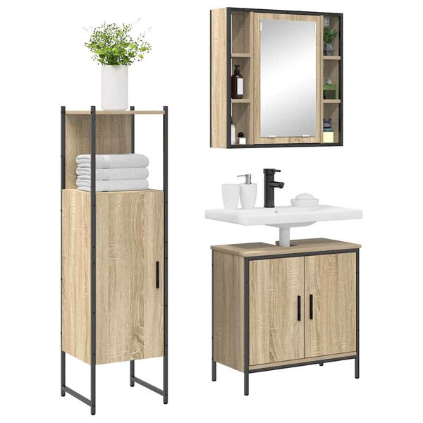 vidaXL Ensemble de mobilier de salle de bain avec &eacute;tag&egrave;re 3 pcs Marron