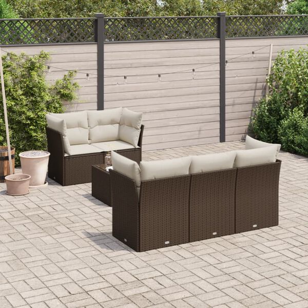vidaXL Salon de jardin avec coussins 6 pcs marron r&eacute;sine tress&eacute;e