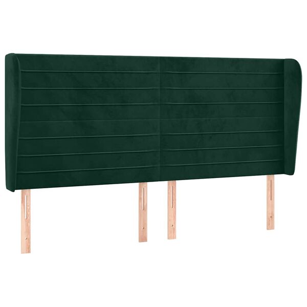 vidaXL T&ecirc;te de lit avec oreilles Vert fonc&eacute; 163x23x118/128 cm Velours