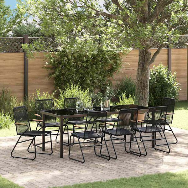 vidaXL Ensemble de salle &agrave; manger pour jardin 9 pcs Noir
